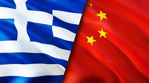 Greece and China flags. 3D Waving flag design. Greece China flag, picture, wallpaper. Greece vs China image,3D rendering. Greece China relations alliance and Trade,travel,tourism concep