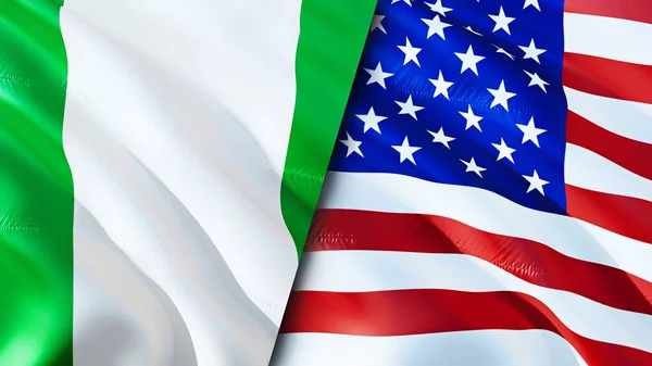 Nigeria and United States flags. 3D Waving flag design. Nigeria United States flag, picture, wallpaper. Nigeria vs United States image,3D rendering. Nigeria United States relations alliance an