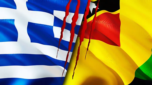 Грецькі Прапори Прапори Острова Невіс Поняттям Шрамів Прапор Рендеринг Конфлікт — стокове фото