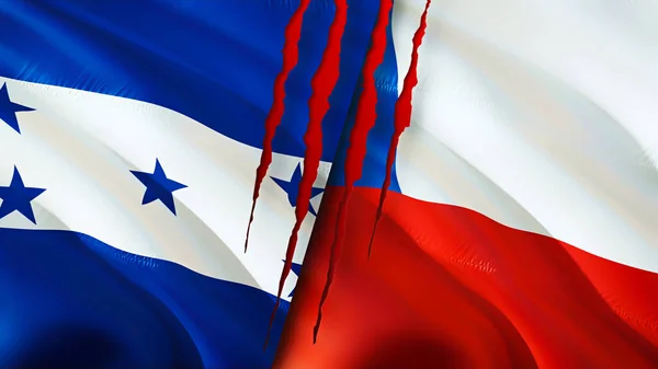 Banderas Honduras Chile Con Concepto Cicatriz Ondeando Bandera Renderizado Conflicto — Foto de Stock