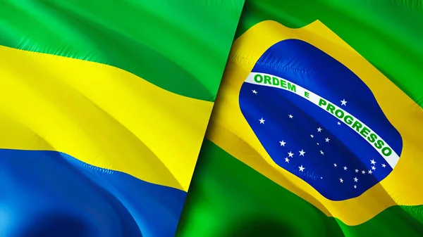 Gabon Brezilya Bayrakları Boyutlu Dalgalanan Bayrak Tasarımı Gabon Brezilya Bayrağı — Stok fotoğraf