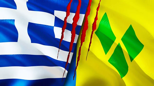 Греція Сент Вінсент Гренадини Мають Прапори Схемою Шрамів Прапор Рендеринг — стокове фото