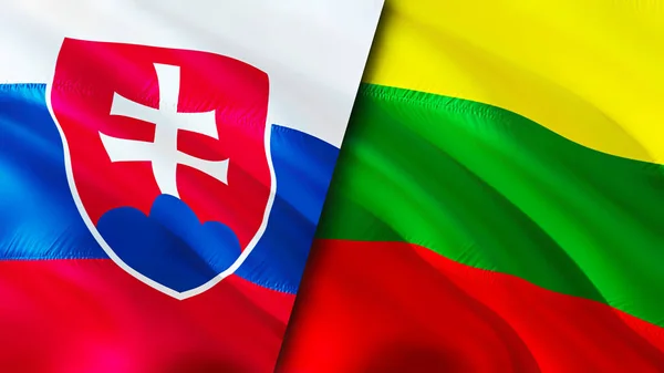 Slovakiens Och Litauens Flagg Viftande Flagga Design Slovakien Litauen Flagga — Stockfoto