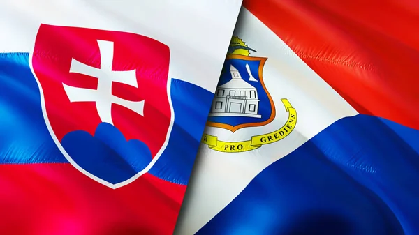 Flaggorna Slovakien Och Sint Maarten Viftande Flagga Design Slovakien Sint — Stockfoto