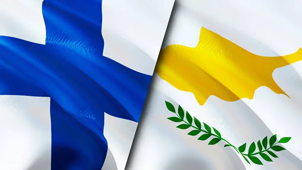 Finland and Cyprus flags. 3D Waving flag design. Finland Cyprus flag, picture, wallpaper. Finland vs Cyprus image,3D rendering. Finland Cyprus relations alliance and Trade,travel,tourism concep