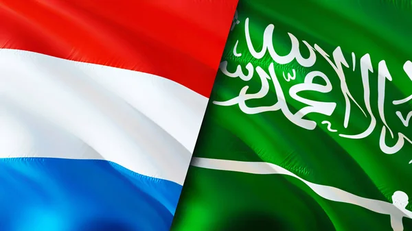 Luxembourg and Saudi Arabia flags. 3D Waving flag design. Luxembourg Saudi Arabia flag, picture, wallpaper. Luxembourg vs Saudi Arabia image,3D rendering. Luxembourg Saudi Arabia relations allianc