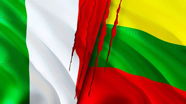 Italy Lithuania Flags Scar Concept Waving Flag Rendering Italy Lithuania — Stock Photo, Image