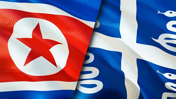 North Korea and Martinique flags. 3D Waving flag design. North Korea Martinique flag, picture, wallpaper. North Korea vs Martinique image,3D rendering. North Korea Martinique relations alliance an