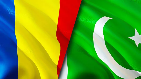 Romania and Pakistan flags. 3D Waving flag design. Romania Pakistan flag, picture, wallpaper. Romania vs Pakistan image,3D rendering. Romania Pakistan relations alliance and Trade,travel,touris