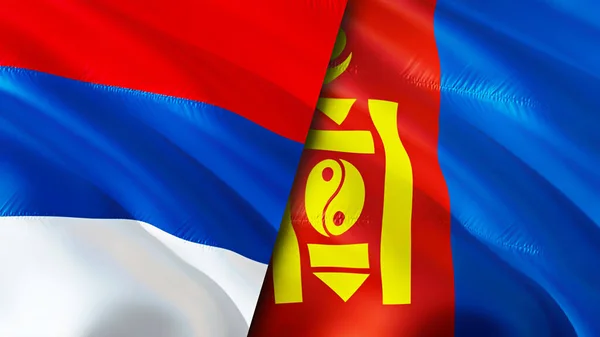 Serbia Mongolia Flags Waving Flag Design Serbia Mongolia Flag Picture — Stock Photo, Image