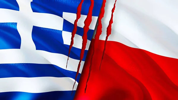 그리스와 폴란드는 흉터가 깃발을 꽂는다 웨이브 플래그 렌더링 그리스와 폴란드는 — 스톡 사진