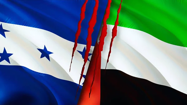 Honduras Zjednoczone Emiraty Arabskie Flagi Blizną Koncepcji Macha Flagą Renderowania — Zdjęcie stockowe