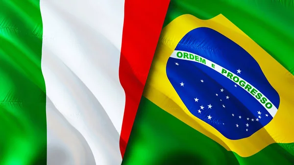 Italy and Brazil flags. 3D Waving flag design. Italy Brazil flag, picture, wallpaper. Italy vs Brazil image,3D rendering. Italy Brazil relations alliance and Trade,travel,tourism concep