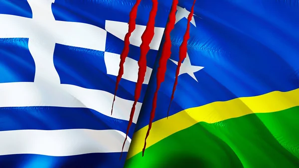 Грецькі Соломонові Острови Мають Флагманські Прапори Схемою Шрамів Прапор Рендеринг — стокове фото