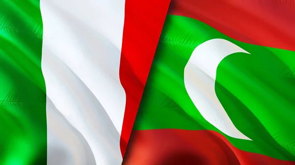 Olaszország Maldív Szigetek Lobogója Integető Zászló Design Olaszország Maldív Szigetek — Stock Fotó