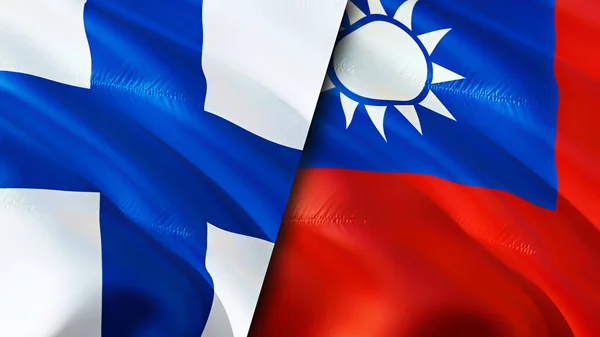 Finland and Taiwan flags. 3D Waving flag design. Finland Taiwan flag, picture, wallpaper. Finland vs Taiwan image,3D rendering. Finland Taiwan relations alliance and Trade,travel,tourism concep