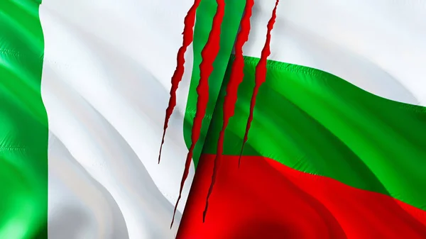 Nigeria and Bulgaria flags with scar concept. Waving flag,3D rendering. Nigeria and Bulgaria conflict concept. Nigeria Bulgaria relations concept. flag of Nigeria and Bulgaria crisis,war, attac