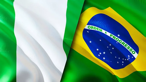 Nigéria Brazília Zászlói Integető Zászló Design Nigéria Brazília Zászló Kép — Stock Fotó