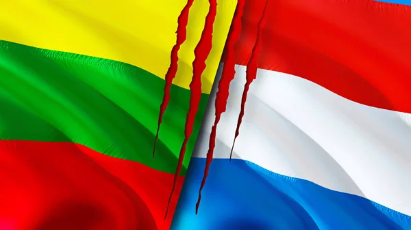Литва Люксембург Прапори Схемою Шрамів Прапор Рендеринг Литва Люксембург Конфлікт — стокове фото
