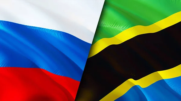 Banderas Rusia Tanzania Diseño Banderas Waving Rusia Bandera Tanzania Foto — Foto de Stock