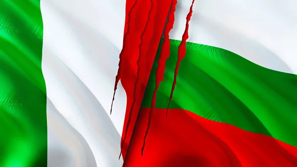 Banderas Italia Bulgaria Con Concepto Cicatriz Bandera Ondeante Representación Italia — Foto de Stock