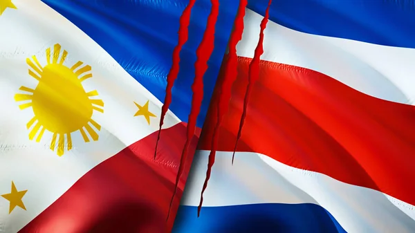Filipina Dan Bendera Kosta Rika Dengan Konsep Bekas Luka Mengayunkan — Stok Foto