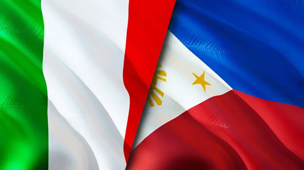Italy and Philippines flags. 3D Waving flag design. Italy Philippines flag, picture, wallpaper. Italy vs Philippines image,3D rendering. Italy Philippines relations alliance and Trade,travel,touris