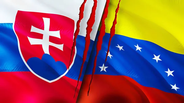 Fahnen Der Slowakei Und Venezuelas Mit Narbenkonzept Fahnenschwenken Rendering Konflikt — Stockfoto