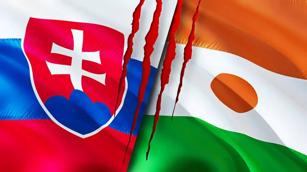 슬로바키아와 니제르 깃발에는 흉터가 웨이브 플래그 렌더링 슬로바키아와 니제르의 갈등이라는 — 스톡 사진