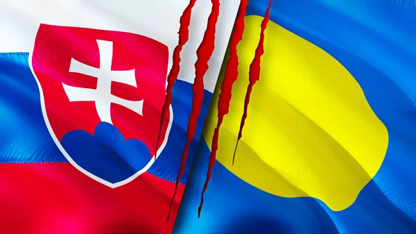 Slovakien Och Palau Flaggor Med Ärr Koncept Viftar Med Flaggan — Stockfoto