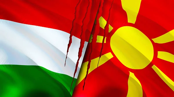 Hongarije Noord Macedonië Vlaggen Met Litteken Concept Wuivende Vlag Weergave — Stockfoto