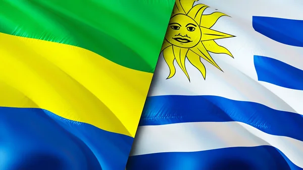 Gabon Uruguay Flags Waving Flag Design Gabon Uruguay Flag Picture — Stock Photo, Image