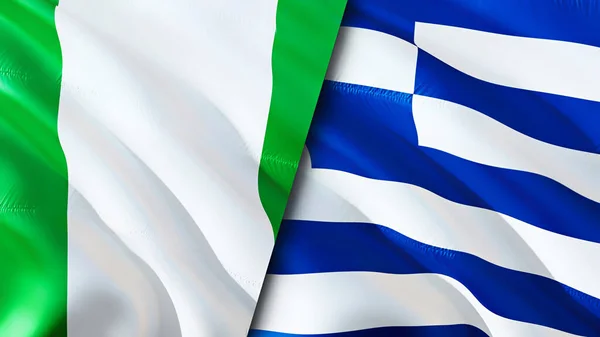 Nigeria Griekenland Vlaggen Waving Vlag Ontwerp Nigeria Griekenland Vlag Foto — Stockfoto