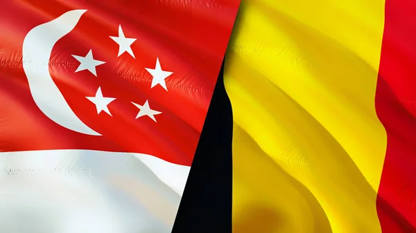 Singapore Belgium Flags Waving Flag Design Singapore Belgium Flag Picture — Stock Photo, Image