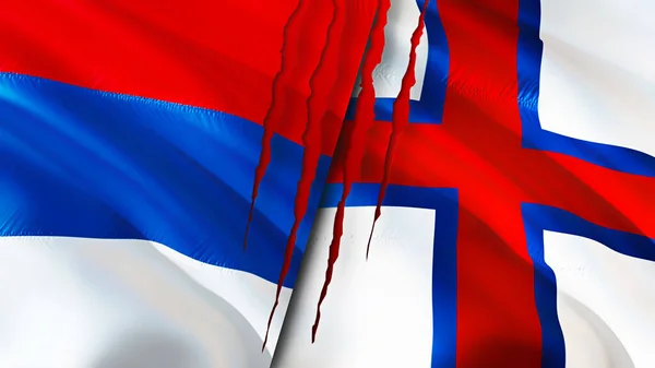 Servië Faeröer Vlaggen Met Litteken Concept Wuivende Vlag Weergave Conflictconcept — Stockfoto