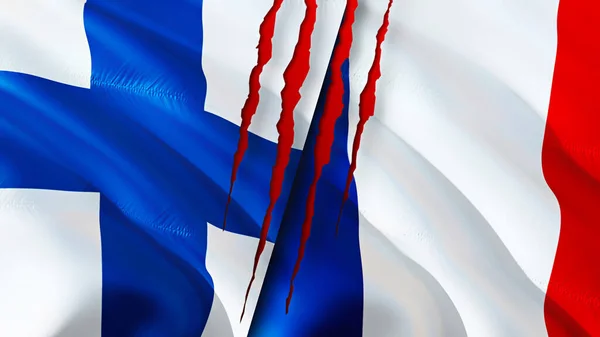 Флаги Финляндии Франции Шрамом Флажок Рендеринг Концепция Конфликта Финляндии Франции — стоковое фото