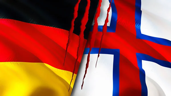 ドイツとフェロー諸島は傷の概念でフラグを立てます 旗を振って3Dレンダリング ドイツとフェロー諸島の紛争の概念 ドイツフェロー諸島関係の概念 ドイツとフェロー諸島の国旗 — ストック写真