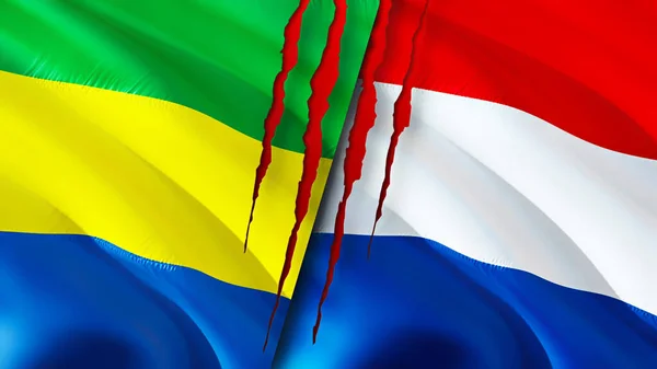 Gabon Och Nederländerna Flaggor Med Ärr Koncept Viftar Med Flaggan — Stockfoto