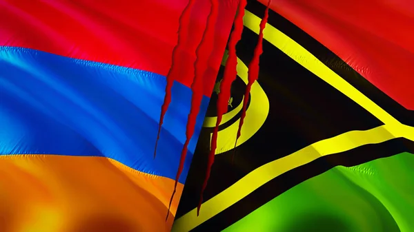 Armenia Vanuatu Banderas Con Concepto Cicatriz Bandera Ondeante Representación Armenia — Foto de Stock