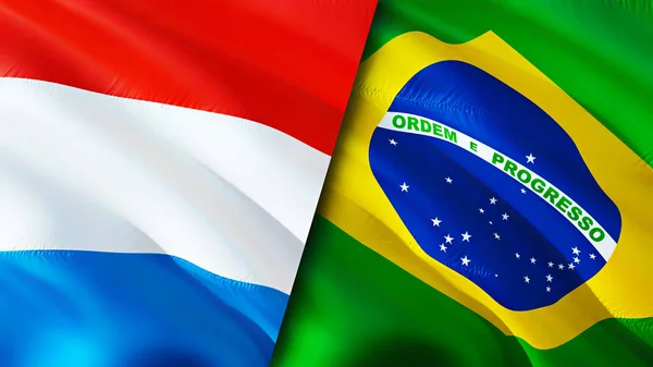 Luxembourg and Brazil flags. 3D Waving flag design. Luxembourg Brazil flag, picture, wallpaper. Luxembourg vs Brazil image,3D rendering. Luxembourg Brazil relations alliance and Trade,travel,touris