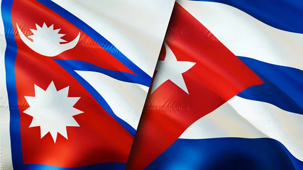 Nepal and Cuba flags. 3D Waving flag design. Nepal Cuba flag, picture, wallpaper. Nepal vs Cuba image,3D rendering. Nepal Cuba relations alliance and Trade,travel,tourism concep