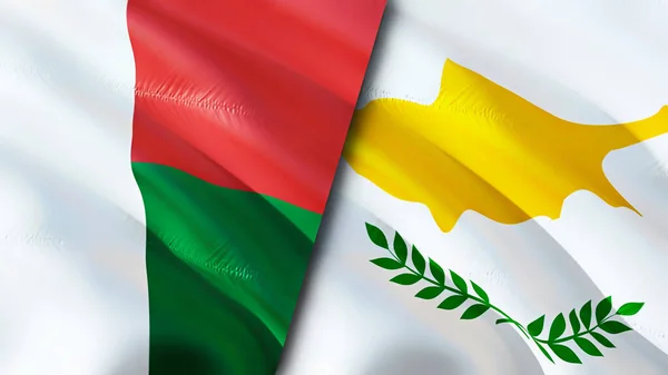 Madagascar and Cyprus flags. 3D Waving flag design. Madagascar Cyprus flag, picture, wallpaper. Madagascar vs Cyprus image,3D rendering. Madagascar Cyprus relations alliance and Trade,travel,touris