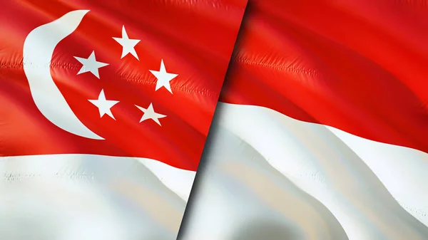 Singapore Indonesia Flags Waving Flag Design Singapore Indonesia Flag Picture — Stock fotografie