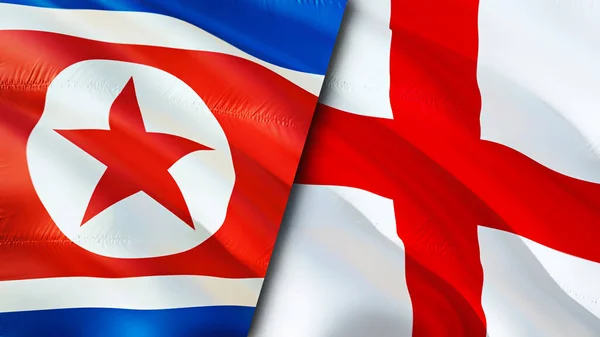 North Korea and England flags. 3D Waving flag design. North Korea England flag, picture, wallpaper. North Korea vs England image,3D rendering. North Korea England relations alliance an