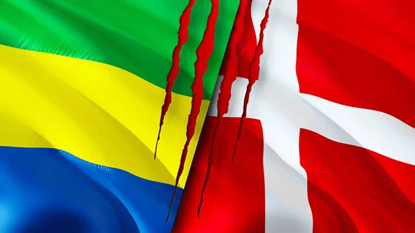 Gabon Denmark Flags Scar Concept Waving Flag Rendering Gabon Denmark — Stock fotografie