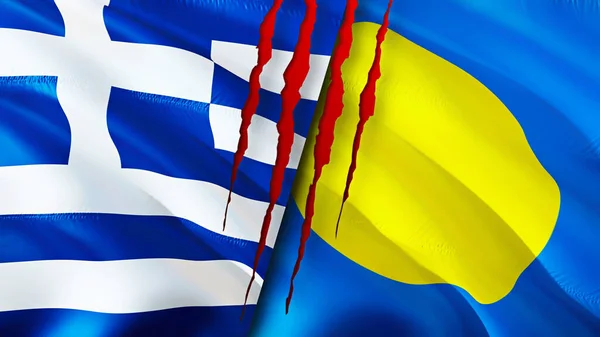 그리스와 팔라우의 깃발에는 흉터가 웨이브 플래그 렌더링 그리스와 팔라우의 갈등이라는 — 스톡 사진