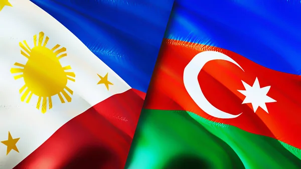 Philippines and Azerbaijan flags. 3D Waving flag design. Philippines Azerbaijan flag, picture, wallpaper. Philippines vs Azerbaijan image,3D rendering. Philippines Azerbaijan relations alliance an