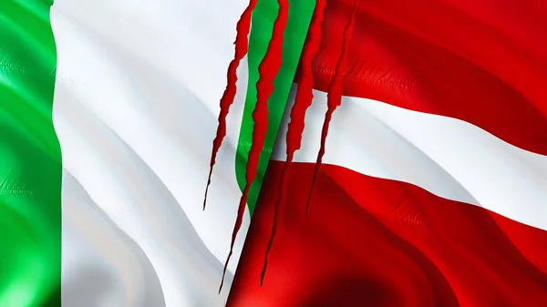 Nigeria Und Lettland Flaggen Mit Narbenkonzept Fahnenschwenken Rendering Nigeria Und — Stockfoto