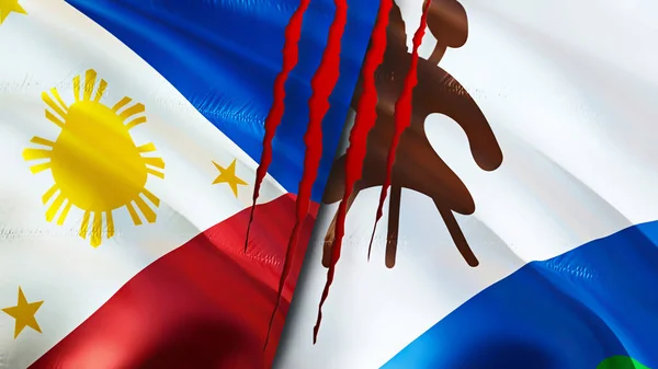 Filipina Dan Bendera Lesotho Dengan Konsep Bekas Luka Mengayunkan Bendera — Stok Foto