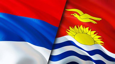 Sırbistan ve Kiribati bayrakları. 3 boyutlu dalgalanan bayrak tasarımı. Sırbistan Kiribati bayrağı, resmi, duvar kağıdı. Sırbistan Kiribati 'ye karşı imaj, 3D görüntüleme. Sırbistan Kiribati ilişkileri ittifak ve Ticaret, seyahat ve turizm consepti